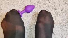 Morning Foot Fetish Tease With Stocking And Ass-Hole Plug